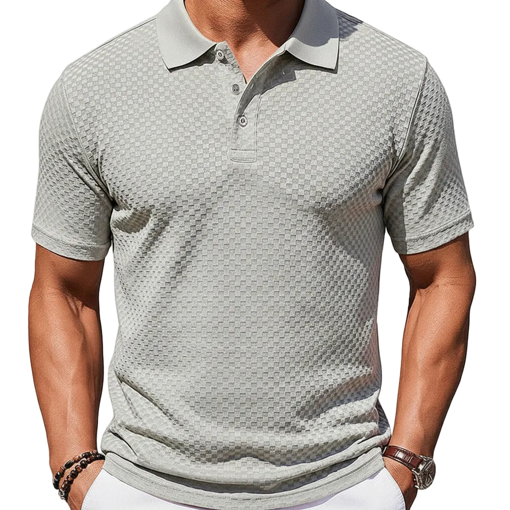 Herren T-Shirt Kariert Kurzarm Kragen Atmungsaktiv