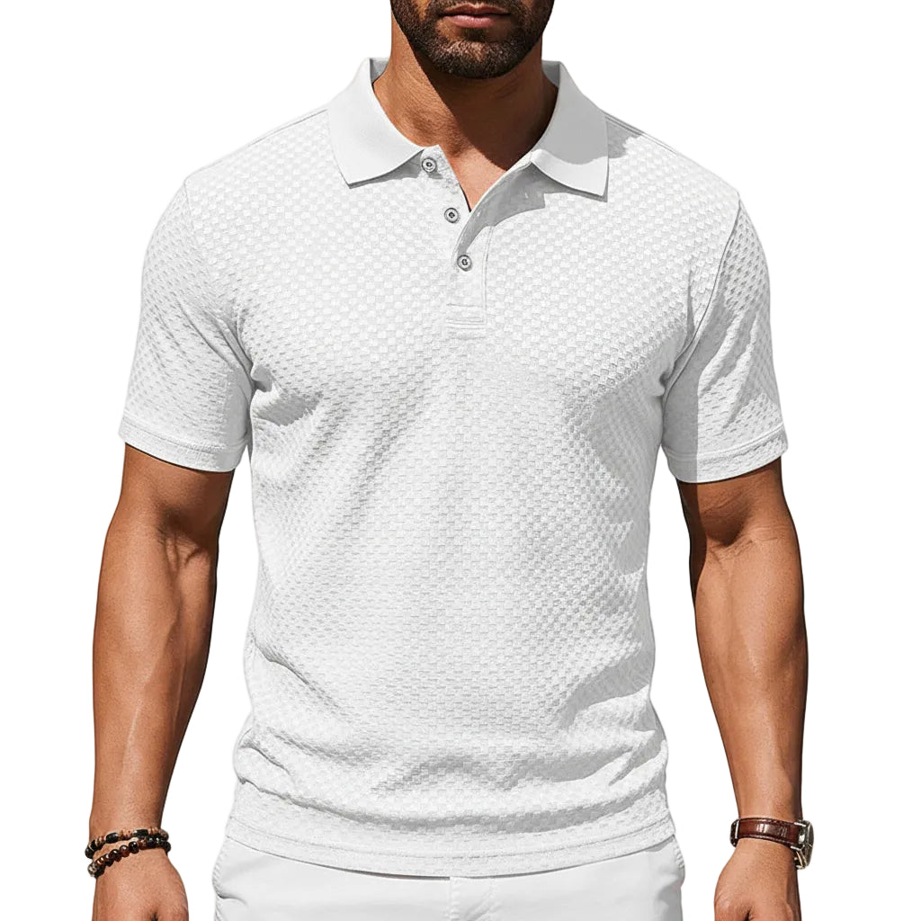 Herren T-Shirt Kariert Kurzarm Kragen Atmungsaktiv