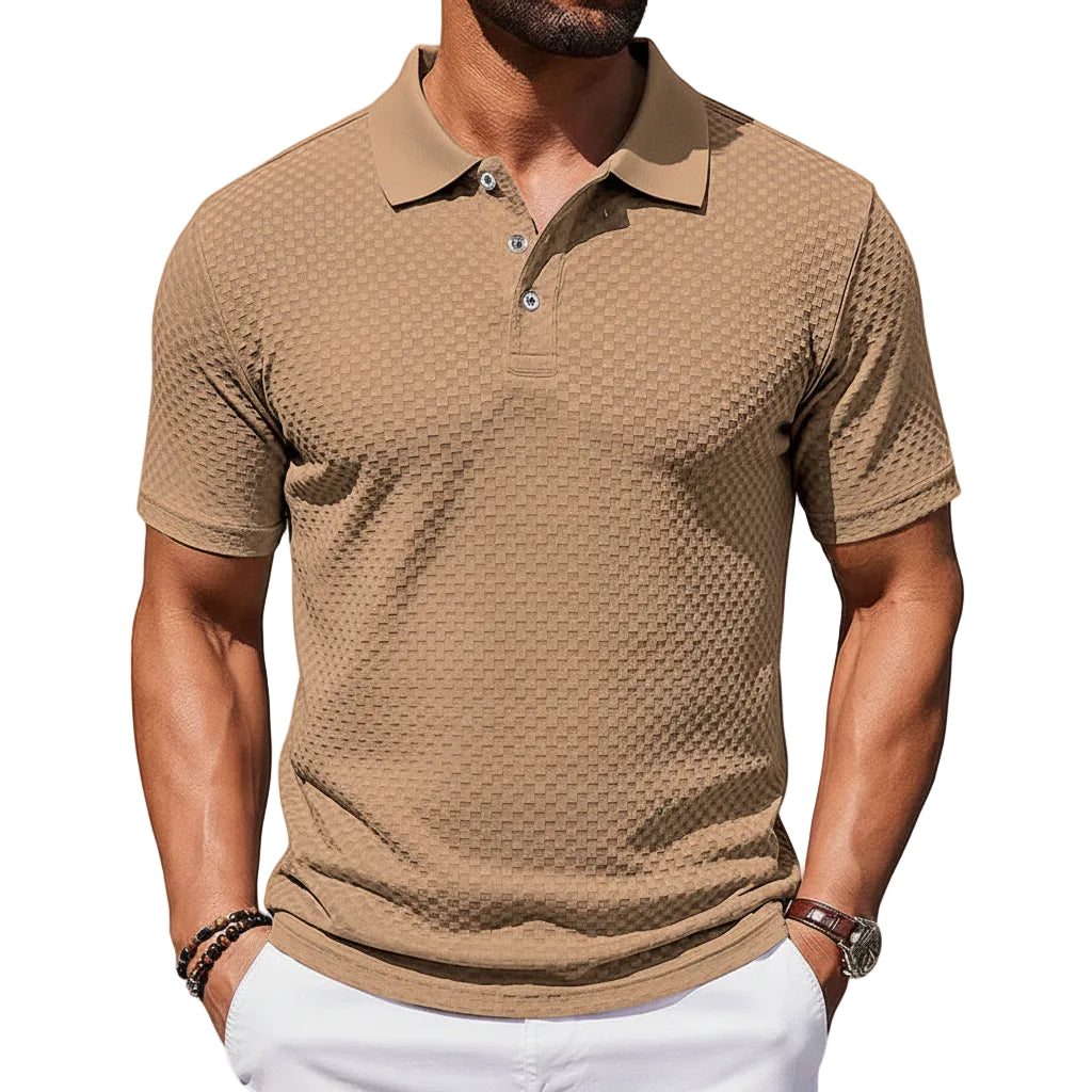 Herren T-Shirt Kariert Kurzarm Kragen Atmungsaktiv