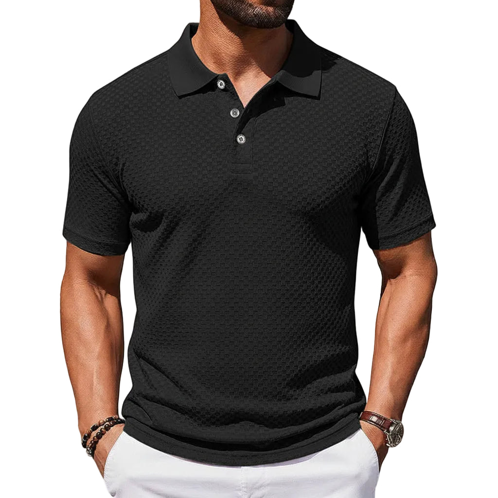 Herren T-Shirt Kariert Kurzarm Kragen Atmungsaktiv